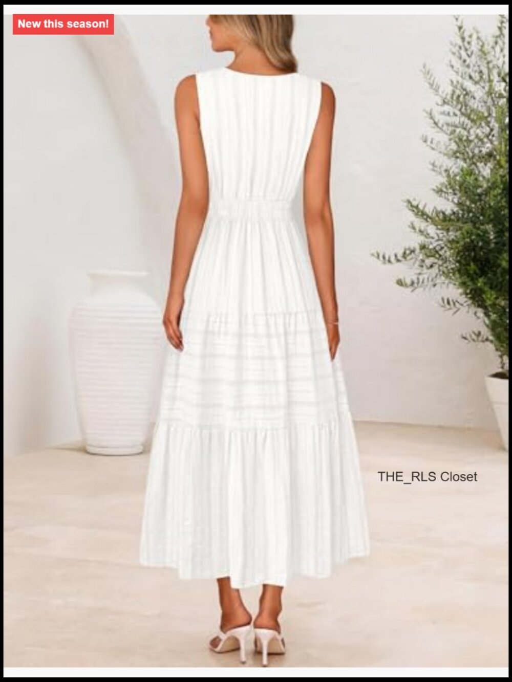 Sleeveless V-Neck Midi Dress with Pockets Cotton - Picture 3 of 7